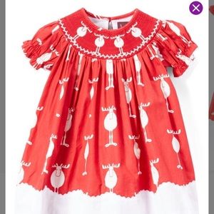 Lil cactus Smocked Moose red white dress 3-6 mo